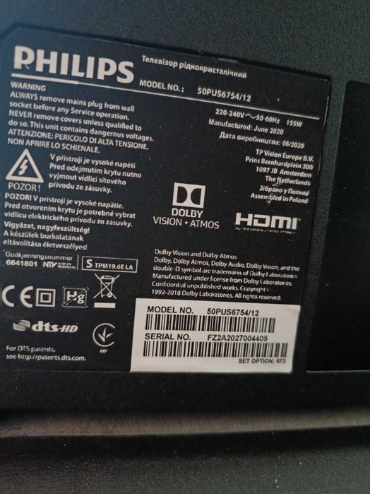 Telewizor 50 cali Philips Ambilight 50PUS6754/12 używany