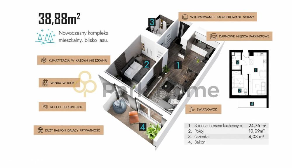 Nowe 38,88 m2. 2 pok. balkon, parter.