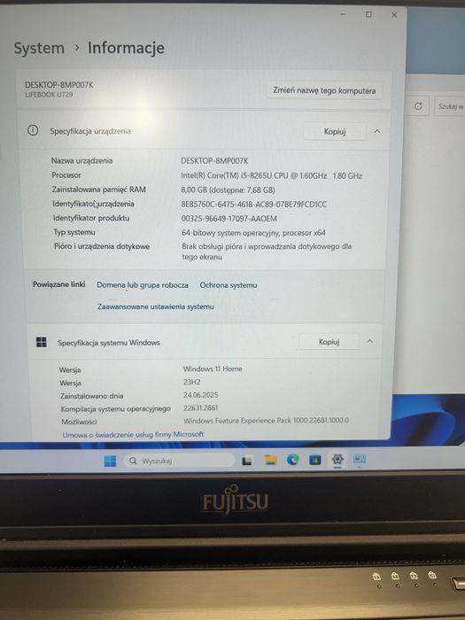 Laptop Fujitsu U729 i5-8265U 8 GB / 256 GB SSD