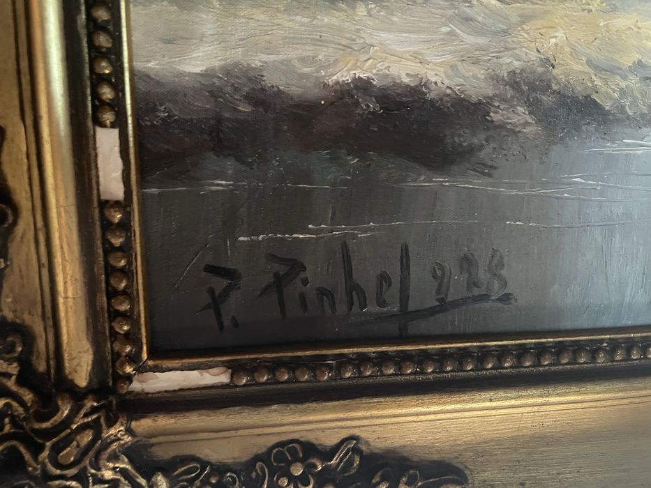 Pintura quadro a oleo com motivo paisagistico de P. Pinhel
