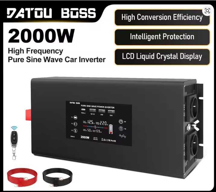 Інвертор чистий синус Datouboss 2000W 12V, пікова 4000W