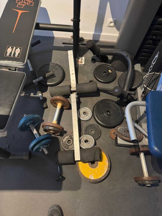 Home Gym completo - Multifunções, Banco, Alteres, Barras, Pesos