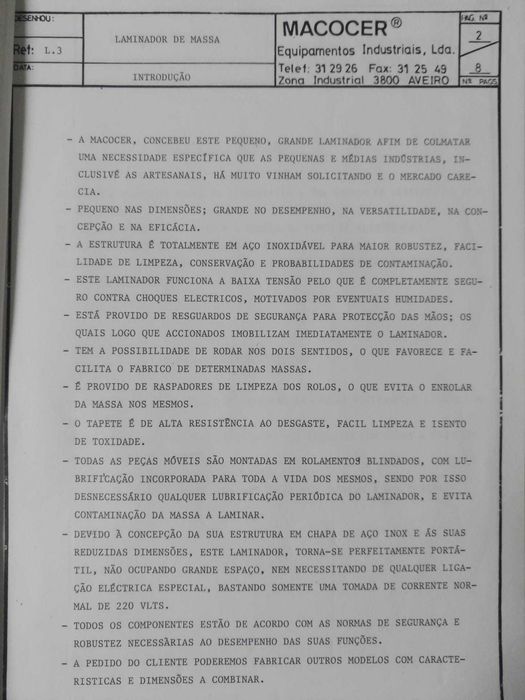 Laminador de massa alimentar para pastelaria marca Macocer