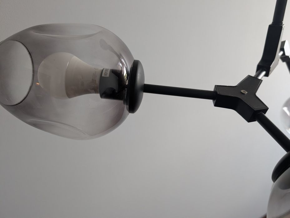 Lampa wisząca typu twig czarna 7 puntowa szkło