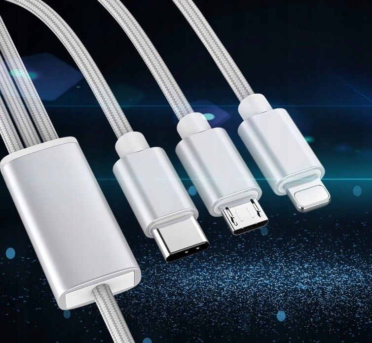 Kabel USB 3w1 USB-C + Micro USB + Lightning iPhone 1,2m ładowania