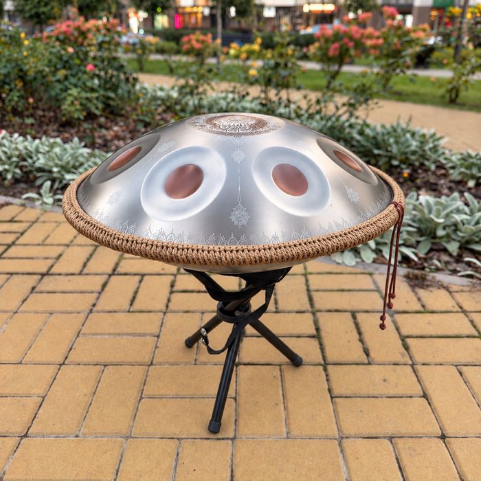 Ханг срібний з мандалами 10 нот | Handpan D Kurd 55 см