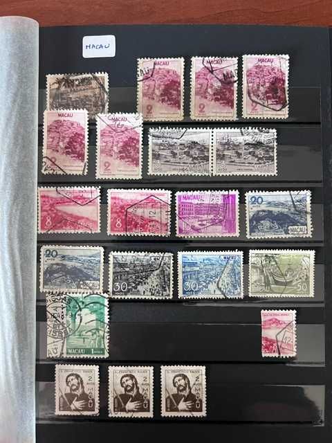 Selos de Macau – raro lote de 37 selos (21 diferentes) de 1934 a 1951