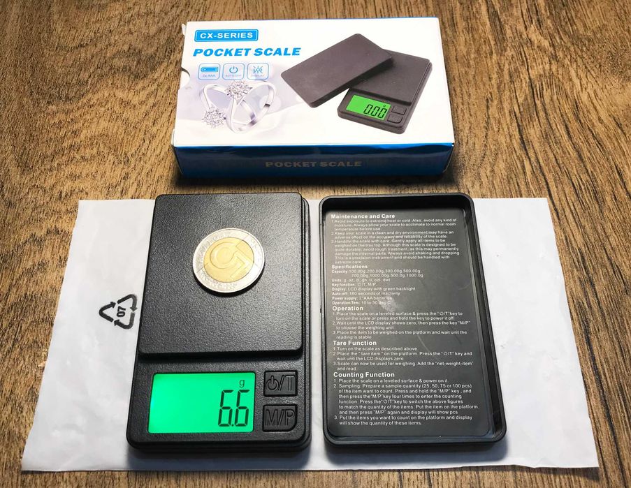 Waga kuchenna-jubilerska, kieszonkowa, precyzyjna, max. 500g, nowa