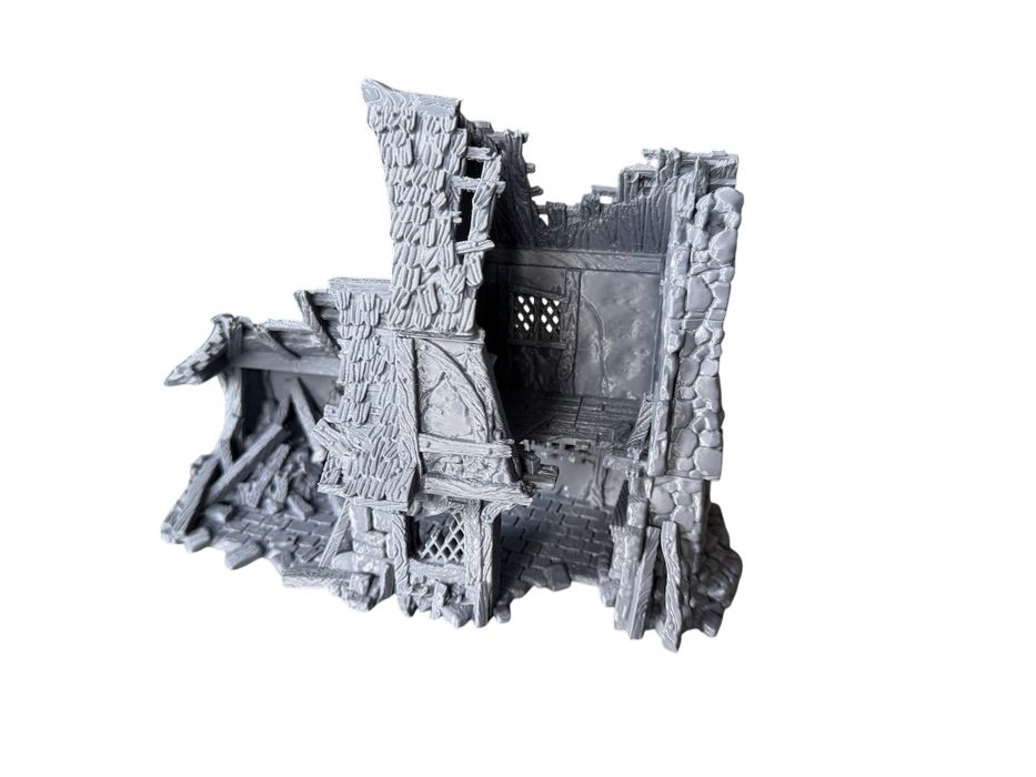 Zrujnowany mały średniowieczny dom, druk 3D do gier
