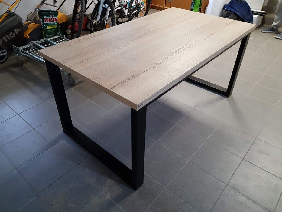 Stol industrialny loft dab halifax.160x90 rozkladany nowoczesny  metal design piekny stol do jadalni czarne nogi solidny duzy dostawki 160cmx90cm