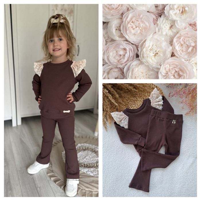 Dzwony dziewczęce czekoladowe prążek 134 cm Nikol Kids Fashion