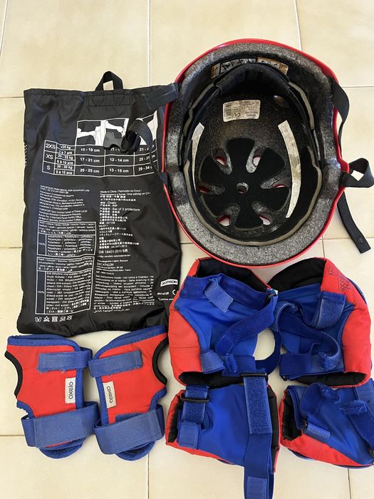 Kit proteção patins infati e capacete oxelo decathlon