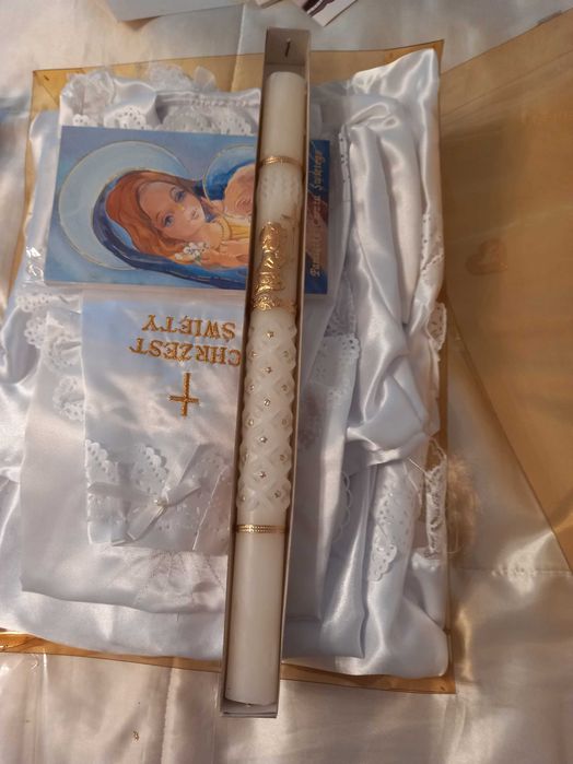 Piękne ubranko do chrztu cały komplet