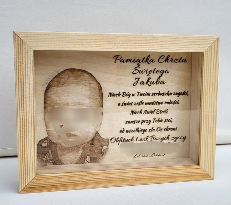 Skarbonka z szybką Pamiątka Chrztu Świętego Grawer ze zdjęcia