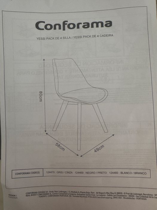 4 cadeiras nunca usadas conforama (yessi pack de 4 silla)