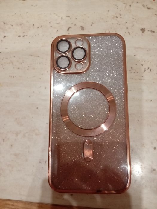 Чехол на Айфон 13 про новий прозорий з золотим