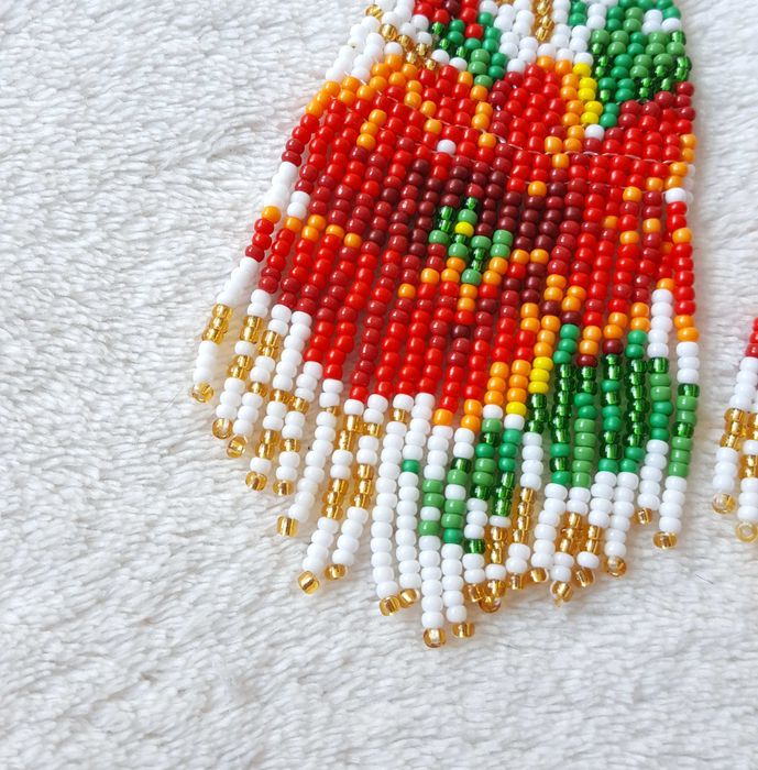 Duże kolczyki koralikowe boho etno bohemian mak kwiat róża floral