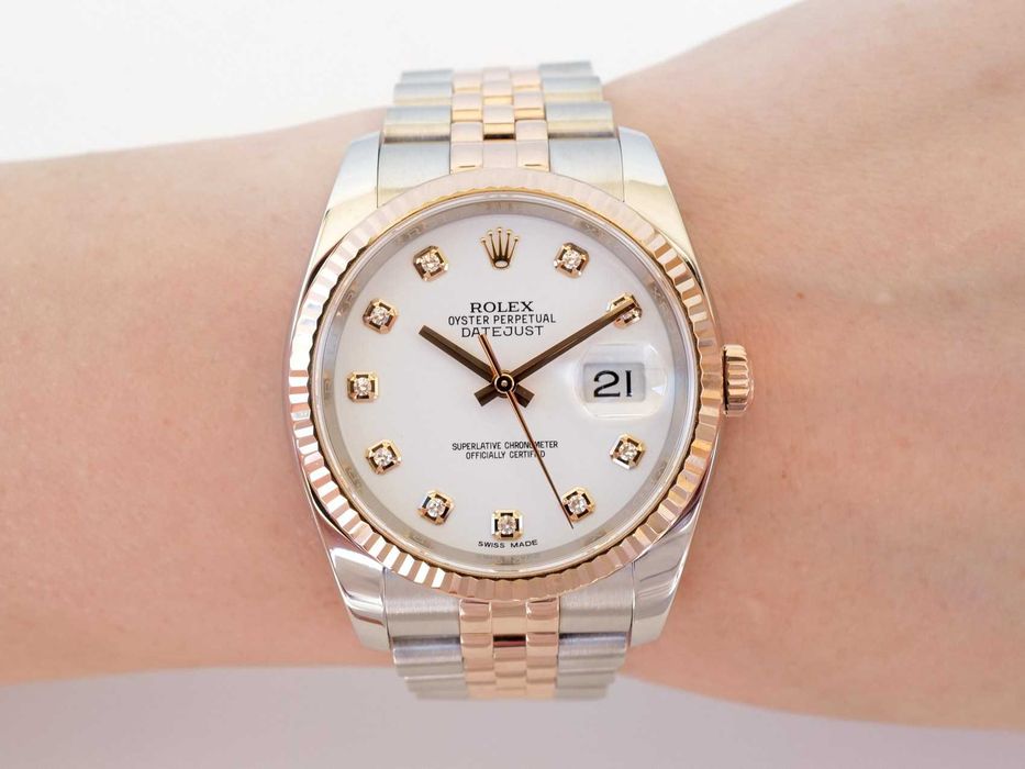 Rolex Datejust 36mm Jubilee Steel 18K Rose Gold White Diamond Dial
