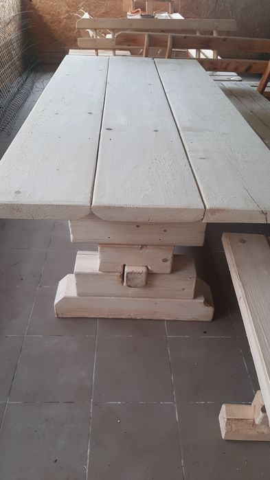 Стіл садовий з масиву з лавицями (комплект) Бесідка