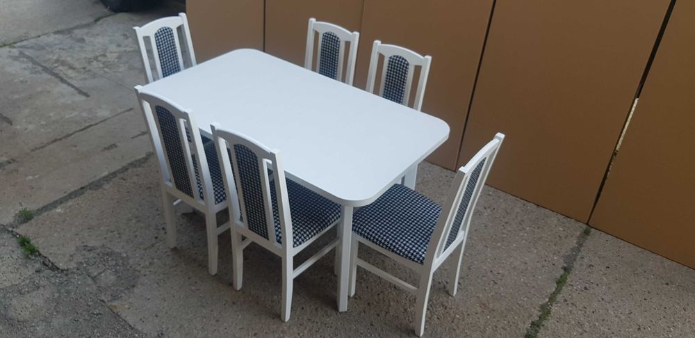 Nowe: STÓŁ 80x140/180 + 6 KRZESEŁ , biały + pepitka , dostawa cała PL