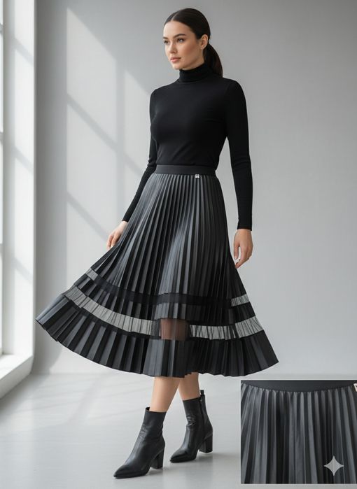 Плісована спідниця міді MY TWIN (Twinset) з екошкіри та сітки