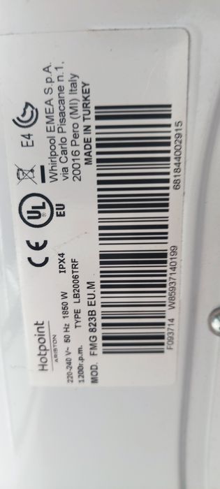 Máquina Lavar Roupa Ariston Hotpoint - para Peças - Mod. FMG 823B EU.M