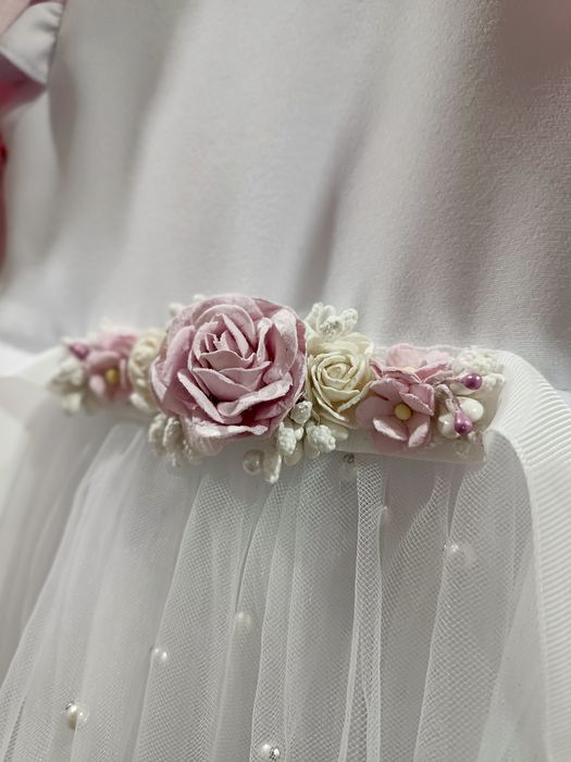 Sukienka ubranie Chrzest Święty r. 62-68 opaska buty komplet