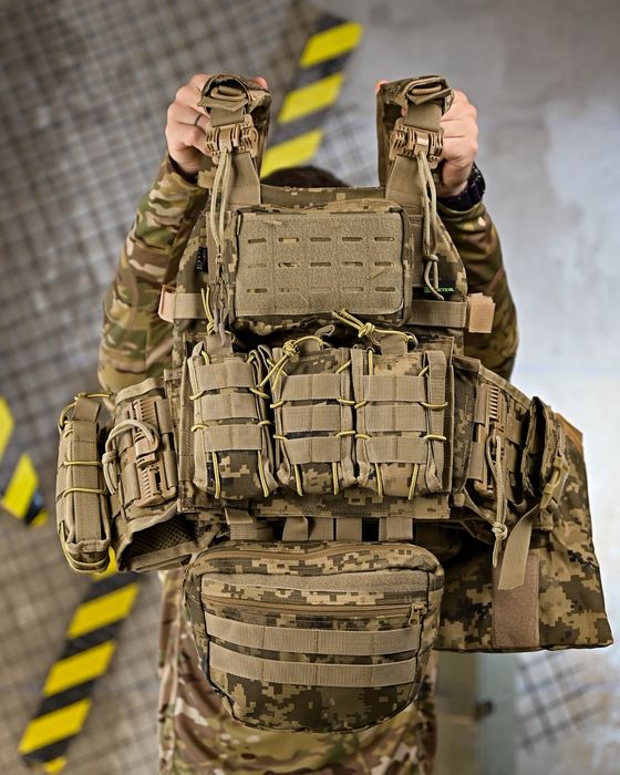 Плитоноска оригінал ATTACK, плитоноска пиксель бронижелет з підсумками