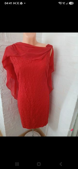 Elegancka czerwona sukienka koronkowa – Rozmiar M (38)