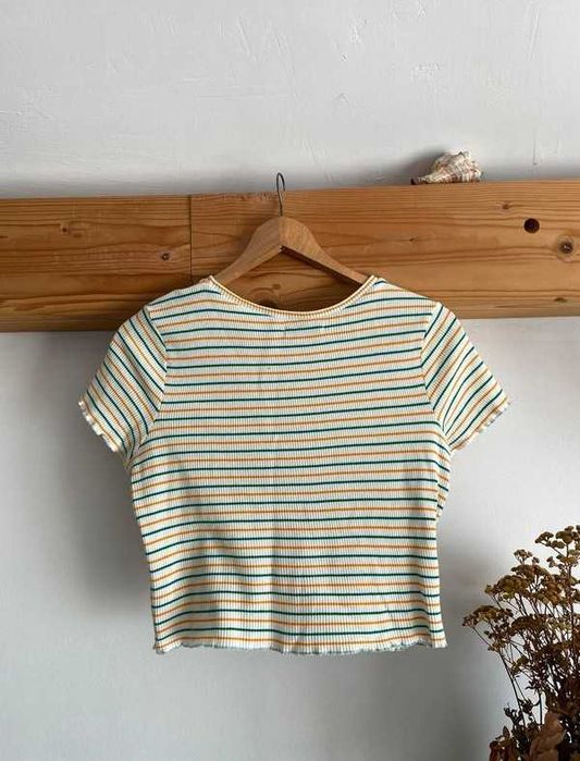 Top damski Crop top Basic casual bawełniany w paski przylegający XL/42