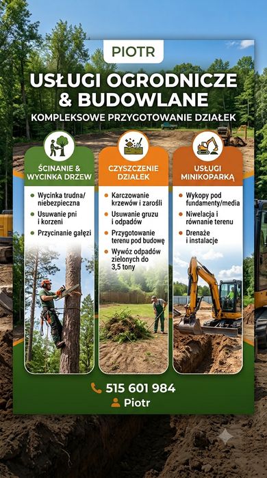 Wycinka drzew, czyszczenie działek, usługi minikoparką