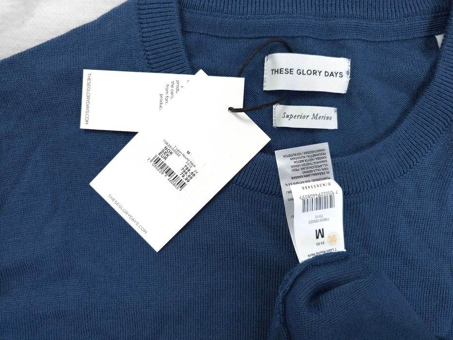 THESE GLORY DAYS T Leon Round Neck 100% Merino Wool Męski Sweter M