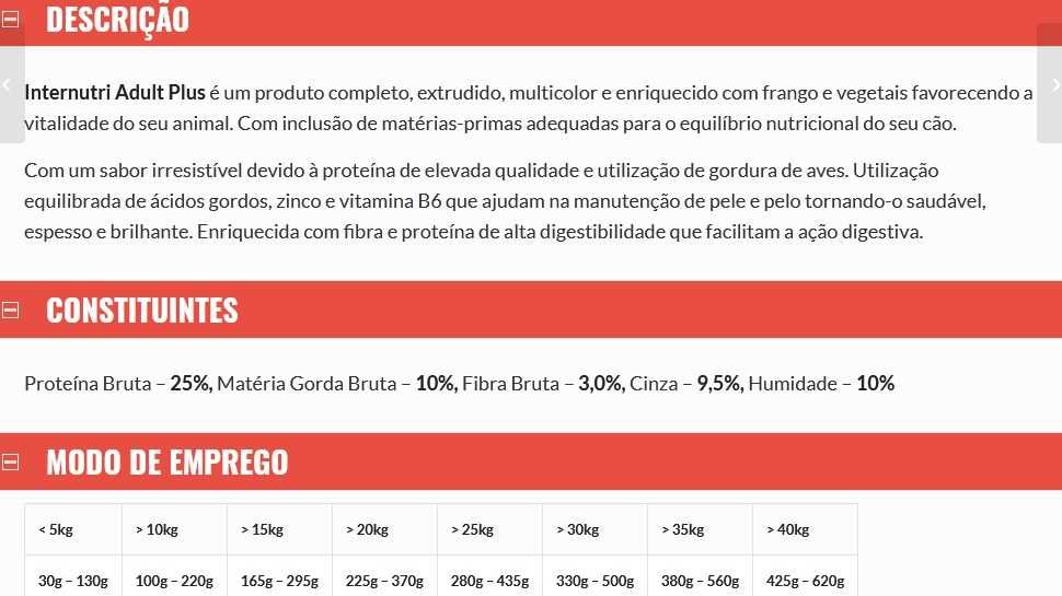 Rações Internutri - melhor qualidade/preço