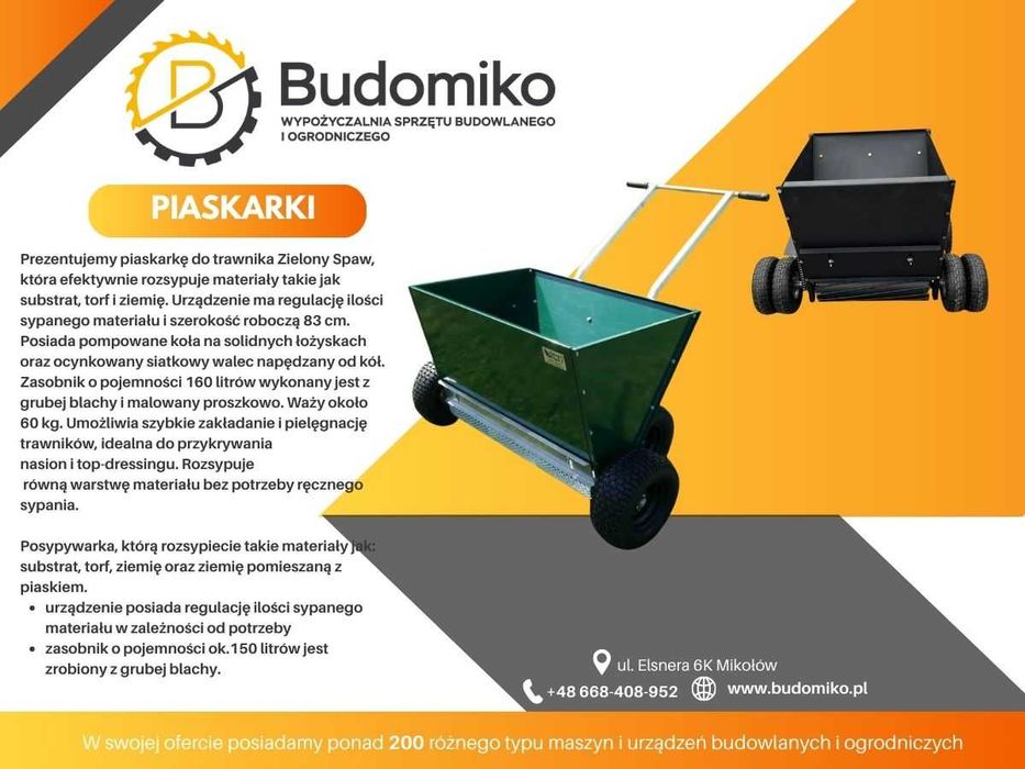 Wynajem posypywarka do piasku ziemi torfu/ rozsiewacz Zielony spaw