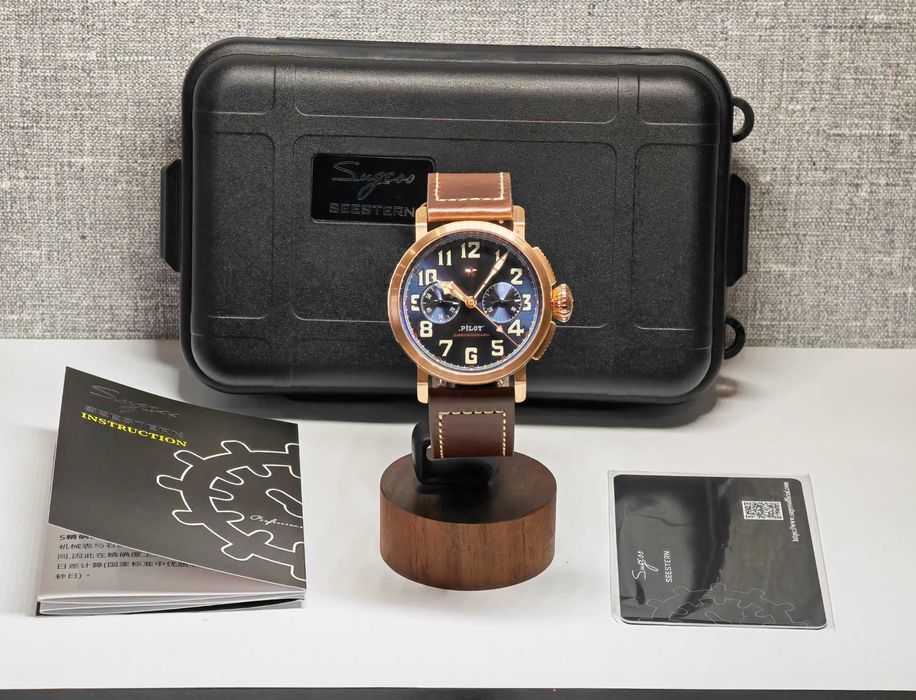 Чоловічий годинник Pilot Bronza Chronograph Mechanical Blue 42mm 100m