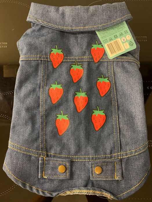 Kamizelka jeansowa jeans w truskawki dla psa Maltańczyk Nowa