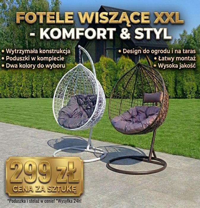 SUPER CENA Huśtawki ogrodowe kokon wiszacy poduszki xxl tania wysyłka