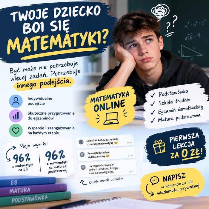 Korepetycje z matematyki - egzamin ósmoklasisty, matura, szkoła podstawowa i średnia
