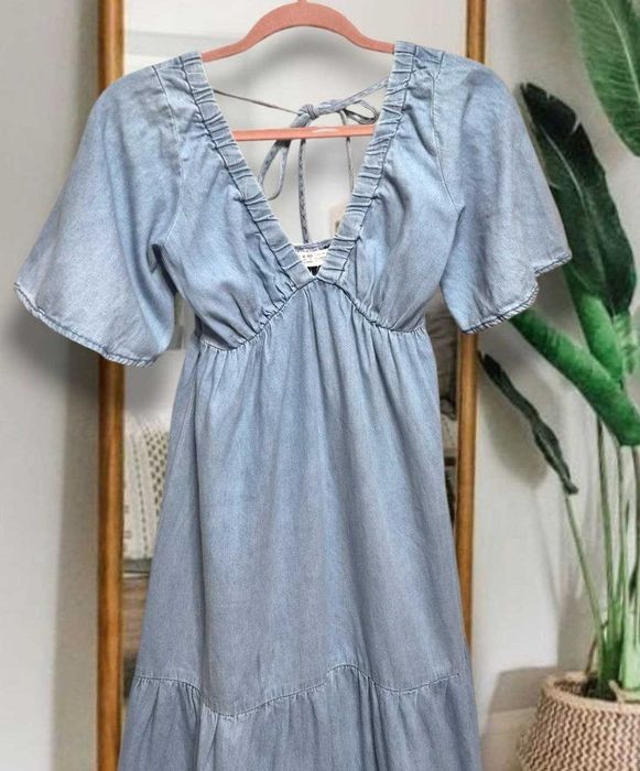 Длинное джинсовое платье/сарафан макси с рукавами denim co в стиле бохо, р. XS/S
