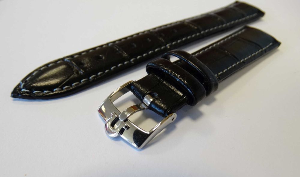 Pasek skórzany 18mm 20mm do zegarka Omega czarny klamra srebrna złota