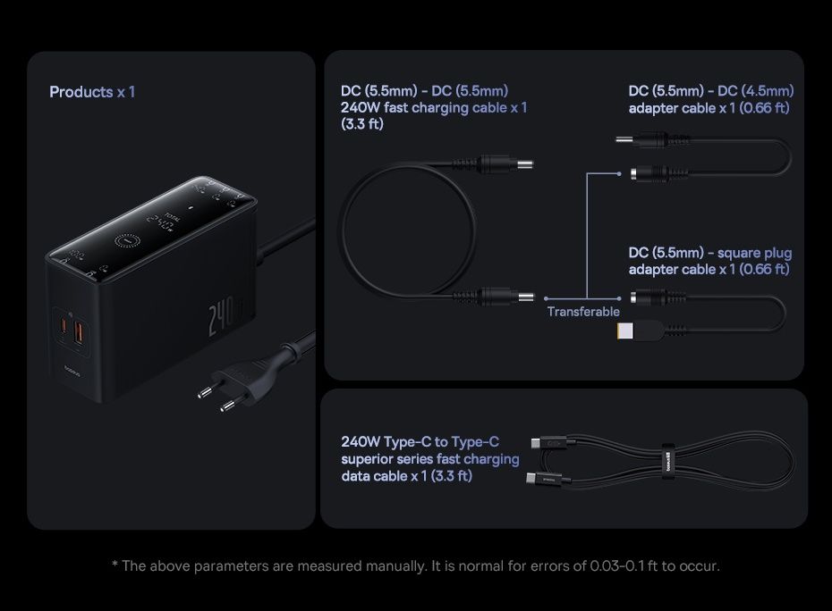 Настільний зарядний пристрій 240W BASEUS 5 портів GaN блок Вт