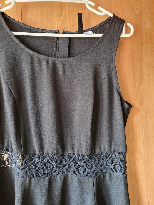 Elegancka czarna sukienka z koronką, H&M, 40/L