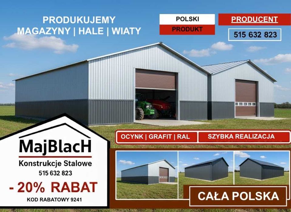 OCYNKOWANA Wiata Otwarta / Garaż Blaszany /HALA /WIATA– Maj-Blach