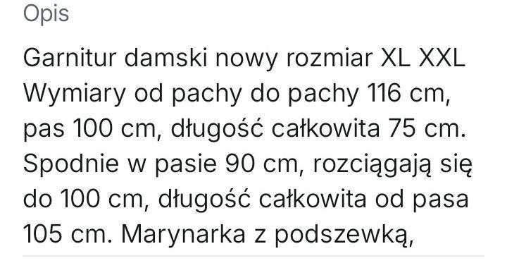 Garnitur damski nowy rozmiar XL XXL