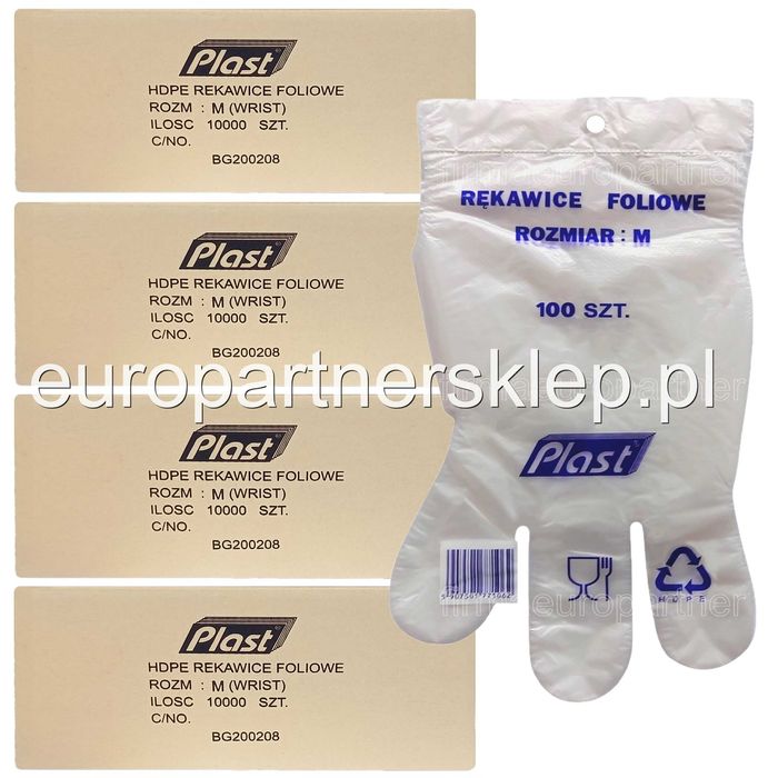 Rękawice foliowe Rękawiczki jednorazowe Plast zrywki 400 opak rozm. M'