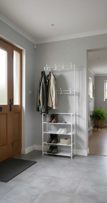 Вешалка для одежды с 4 полками для обуви стеллаж органайзер в прихожую