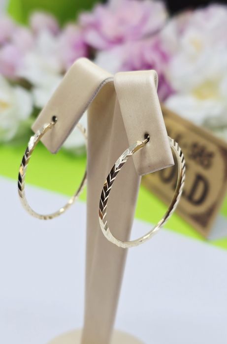 Złote kolczyki koła frezowane próba 585 14k