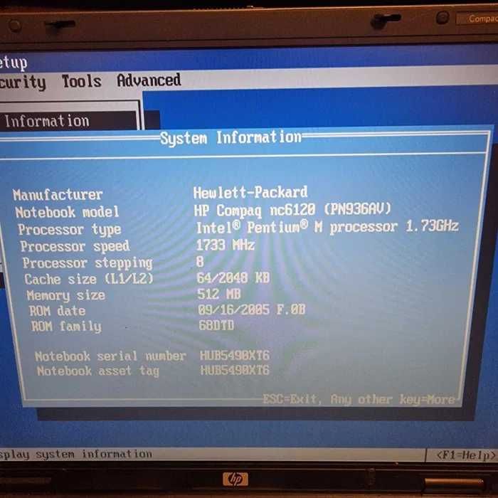 Laptop Hp Compaq nc6120 Pentium M 1.7