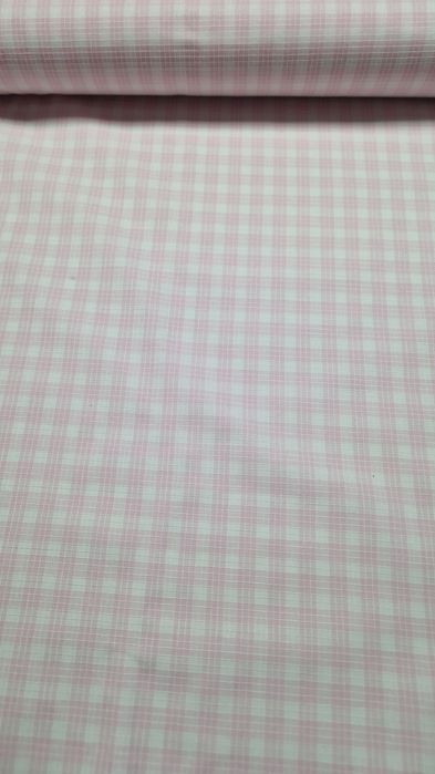 Tkanina w biało-różową kratkę szer.158 cm.
