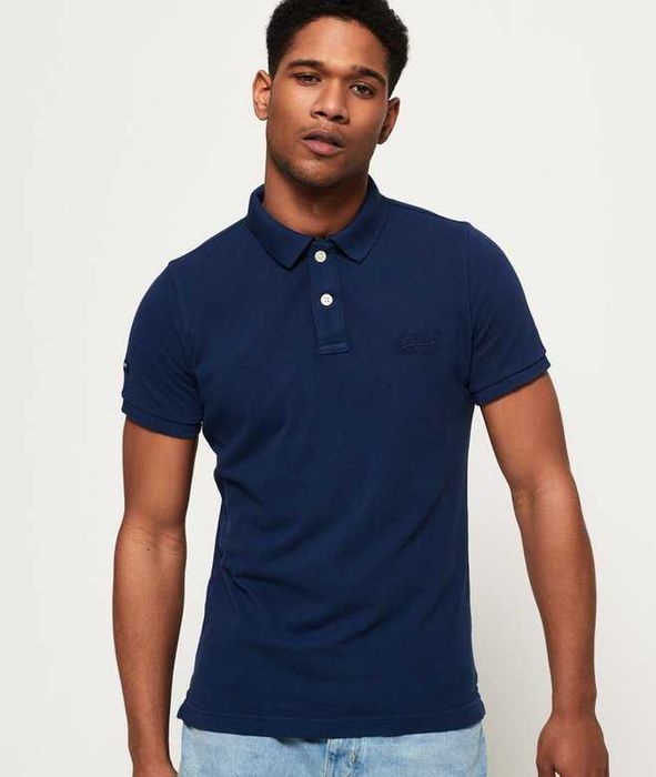 SUPERDRY Classic Indigo Polo Koszulka Męska XXL Oryginalna Super Stan